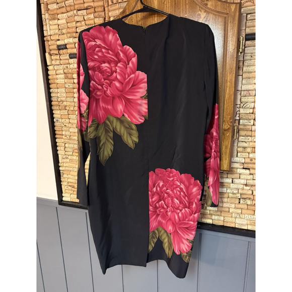 VTG Liz Clairborne Silk Long Sleeve Floral Peony Print Cocktail Party Dress Sz 6 - Picture 7 of 8